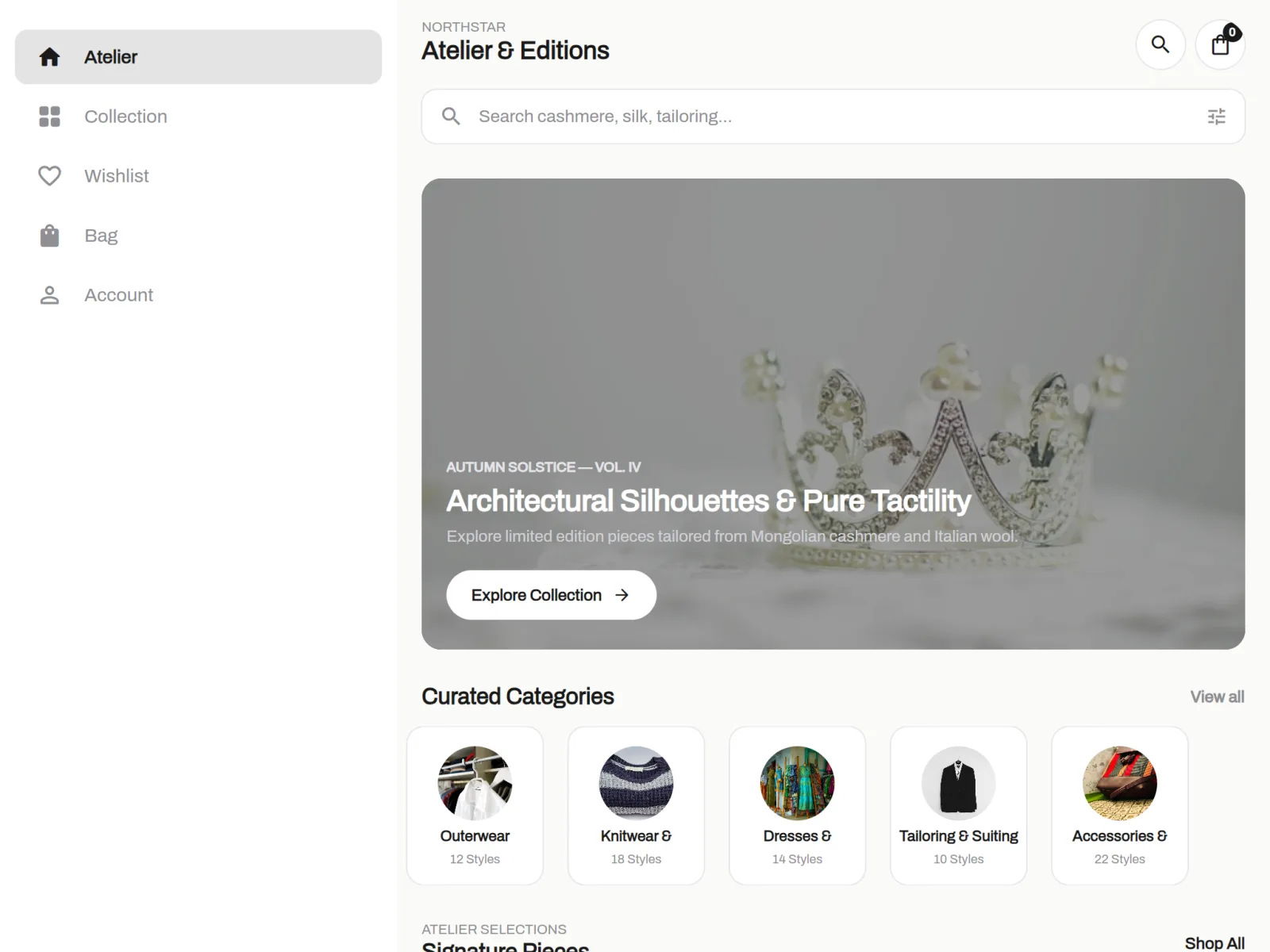 Northstar Boutique on a tablet in landscape, with the same sidebar